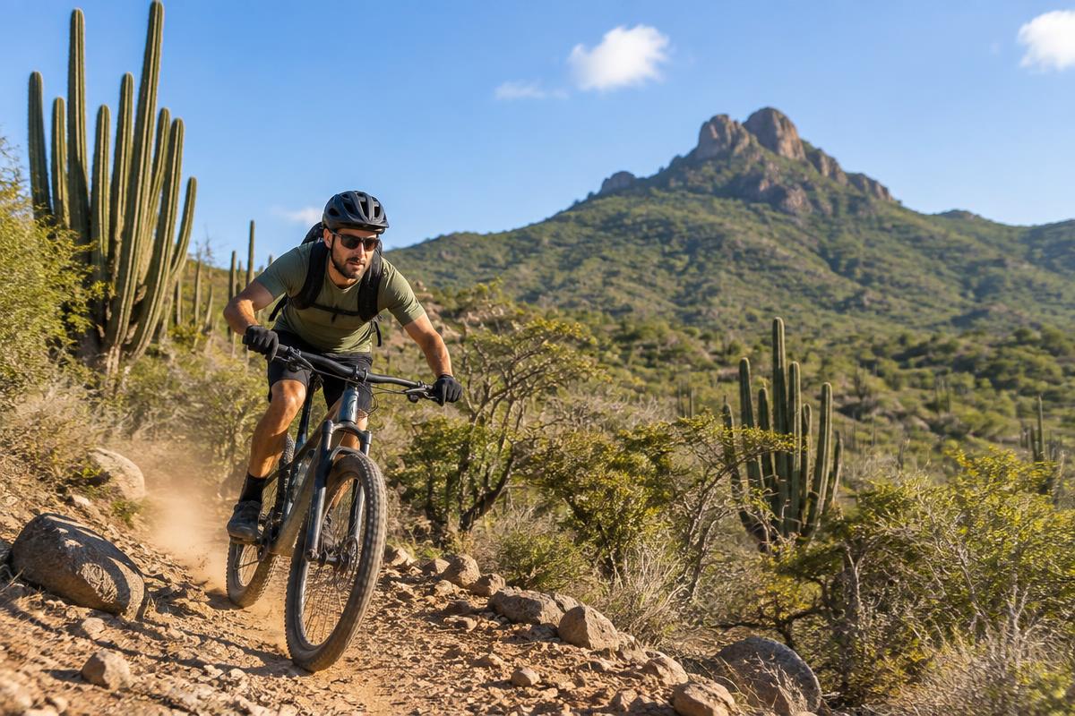 Mountainbiker in het binnenland van Curaçao